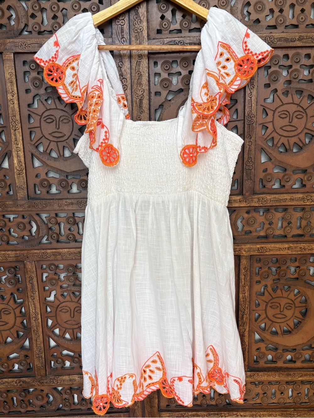 ANTHROPOLOGIE Embroidered Flutter-Sleeve Square-Neck Mini Dress